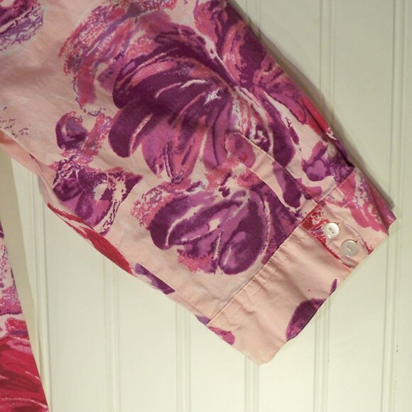 Basic Editions, Pink Purple Floral Button Up Shirt, 3X - Picture 4 of 6